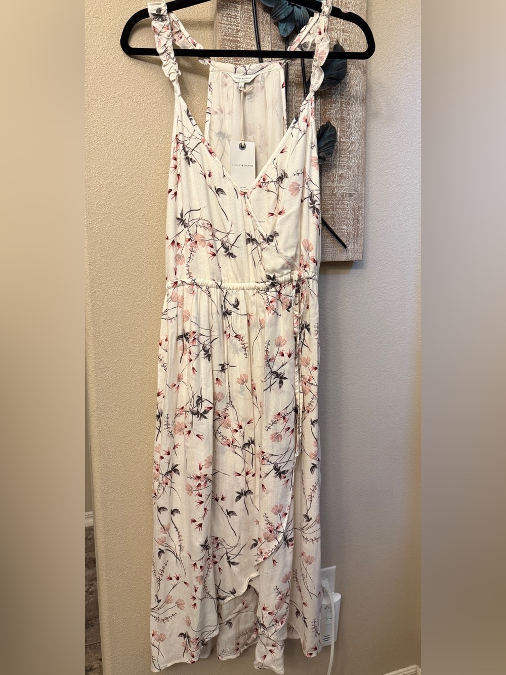 Lucky Brand Cream Floral Wrap Midi Dress with Pink Accents - Picture 4 of 13